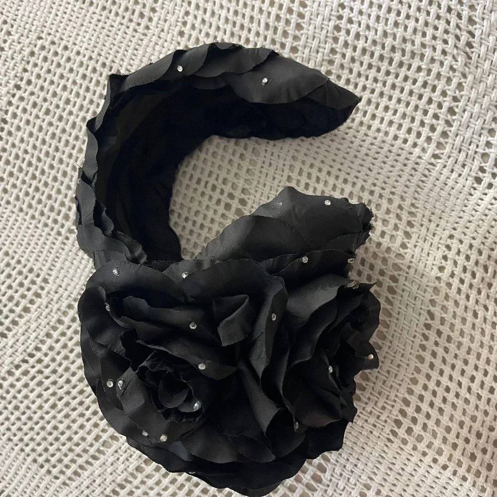 Black Floral Fascinator Hat‎ Rhinestone Rose Flower Headband Race Wedding